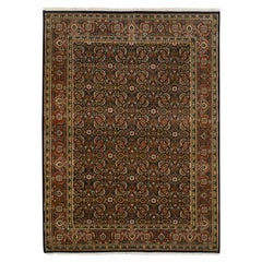 5'2"x7'4" Ink Black, Hand Knotted Herati, 250 KPSI Wool Oriental Rug
