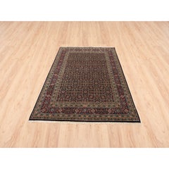 5'2"x7'4" Onyx Black Wool 175 KPSI Herati Design Hand Knotted Oriental Rug