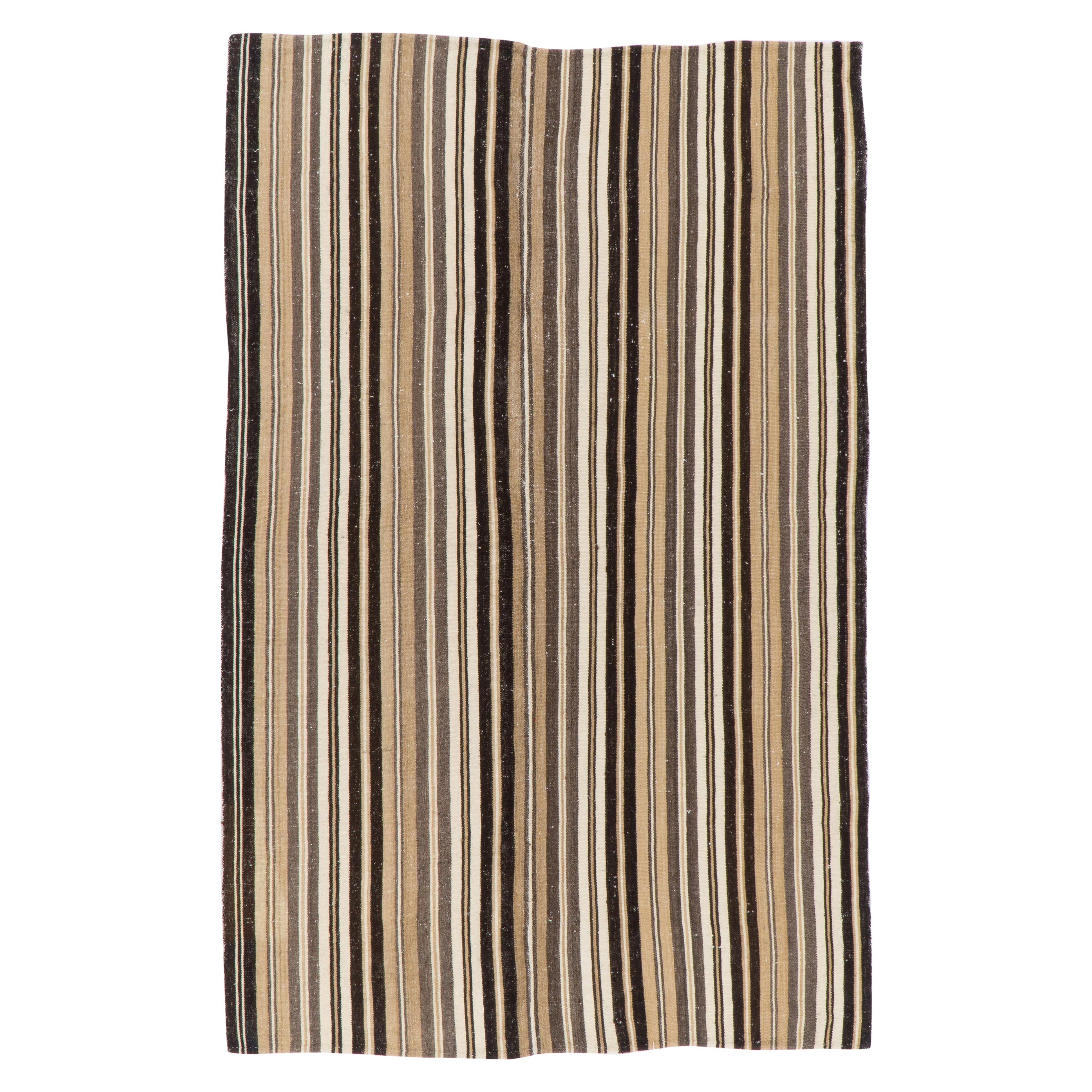 5.2x7,8 Fuß Vintage Türkischer Kelim „FlatWeave“ aus Wolle in Beige, Braun und Schwarz