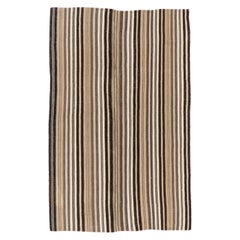 5.2x7.8 ft Vintage Turkish Banded Wool Kilim "FlatWeave" in Beige, Brown & Black
