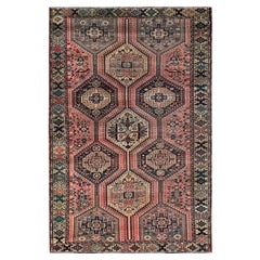 5'2"x8' Blush Red Semi Antique Persian Shiraz Hand Knotted Wool Oriental Rug