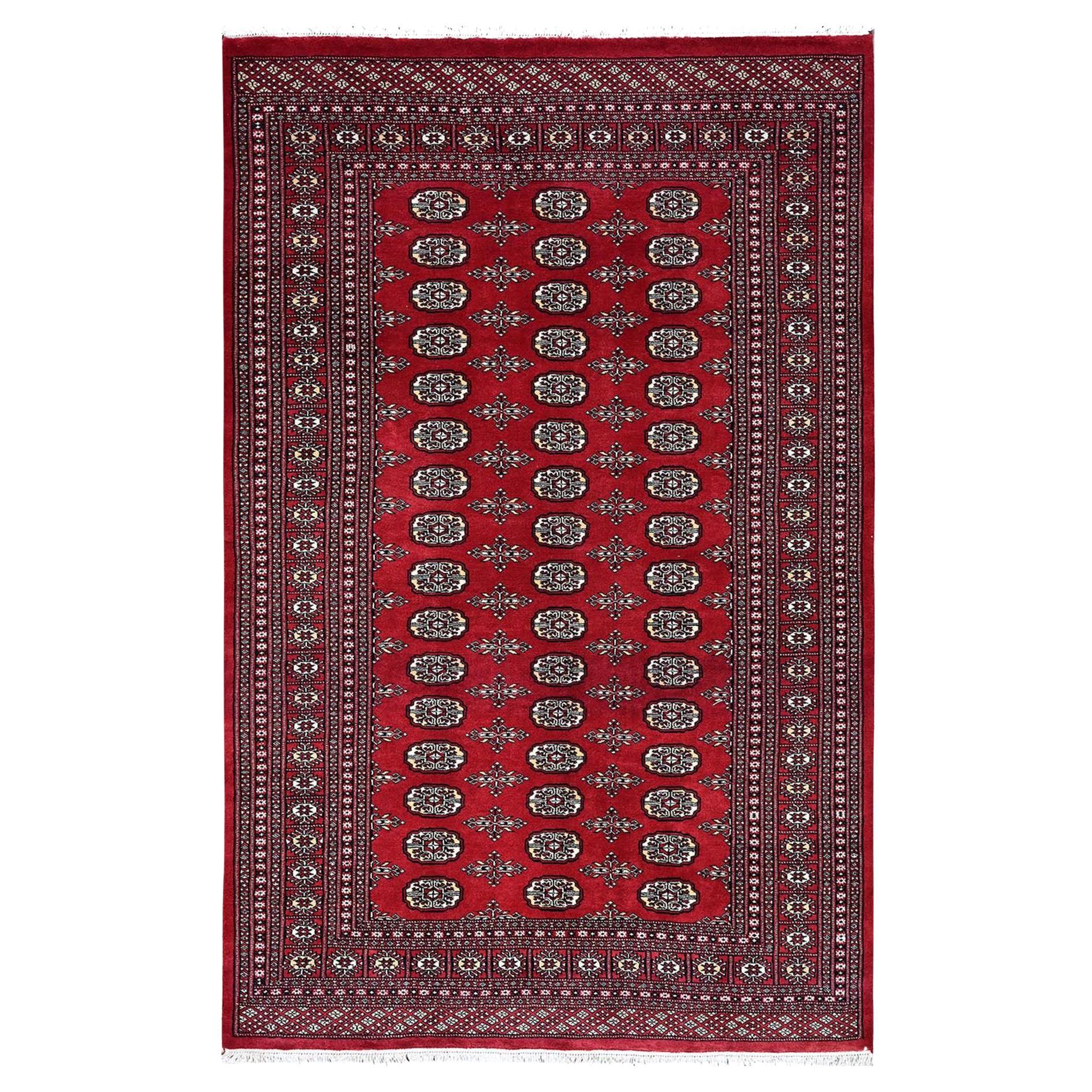 5'2"x8' Red Princess Bokara with Tribal Medallions Soft Wool Hand Knotted Rug For Sale