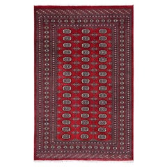 5'2"x8' Red Princess Bokara with Tribal Medallions Soft Wool Hand Knotted Rug