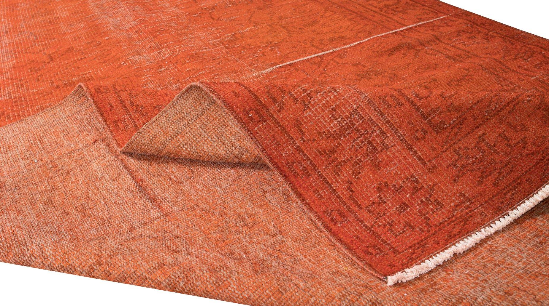 Modern 5.2x8.2 Ft Hand Knotted Turkish Rug Over-Dyed in Orange Contemporary Interiors For Sale