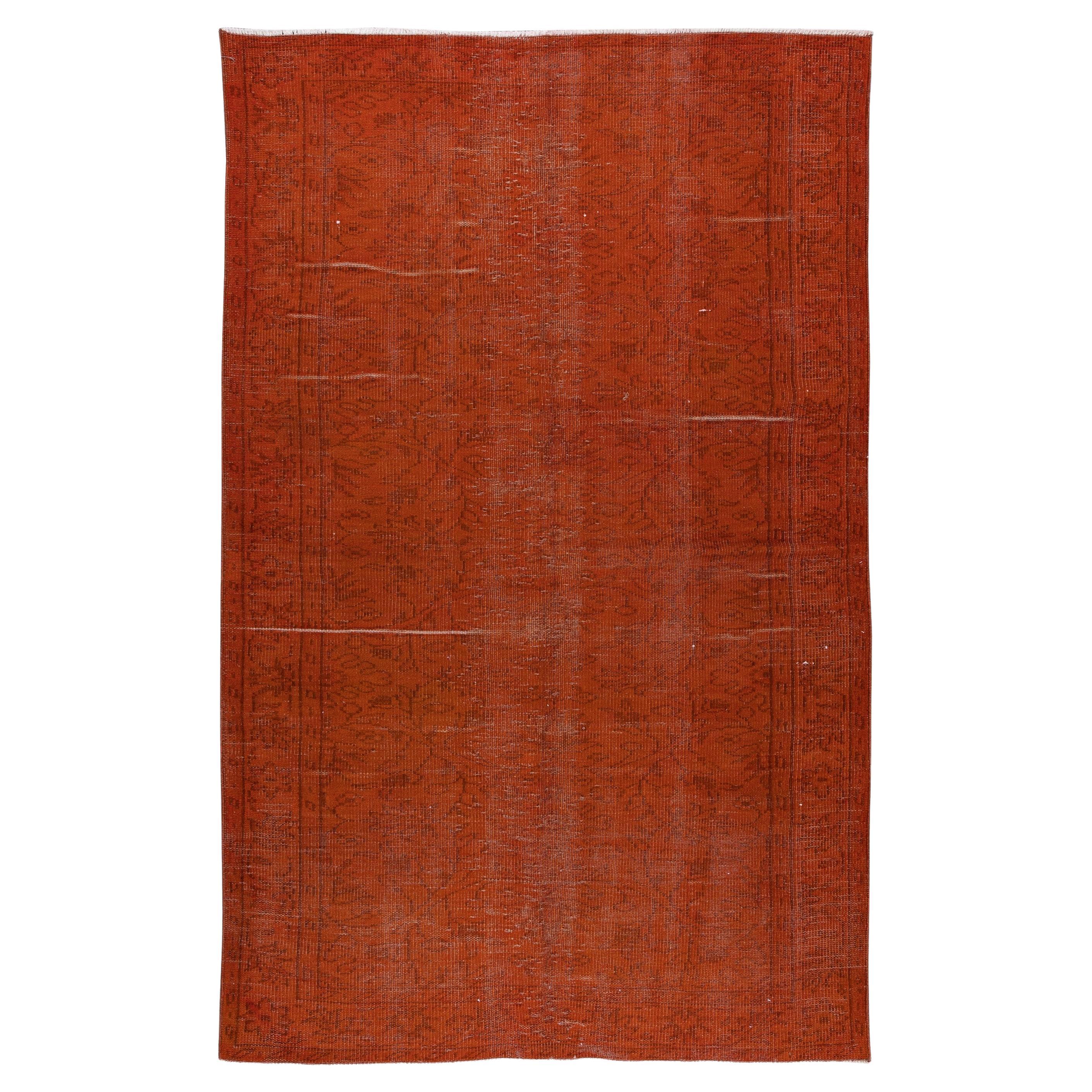 5.2x8.2 Ft Hand Knotted Turkish Rug Over-Dyed in Orange Contemporary Interiors