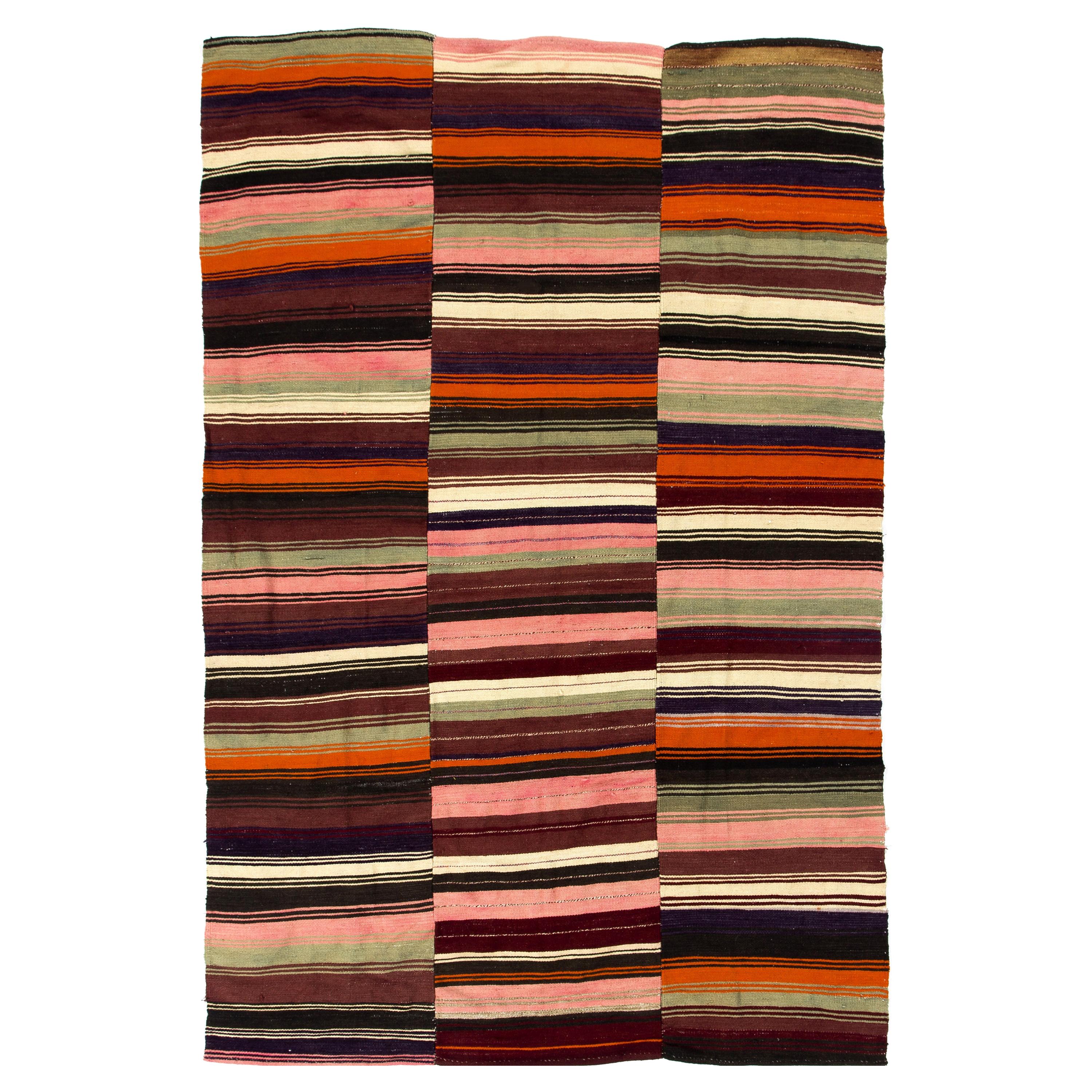5x8.3 Ft Tessuto a mano in lana turca vintage a trama piatta & Kilim Rug in vendita