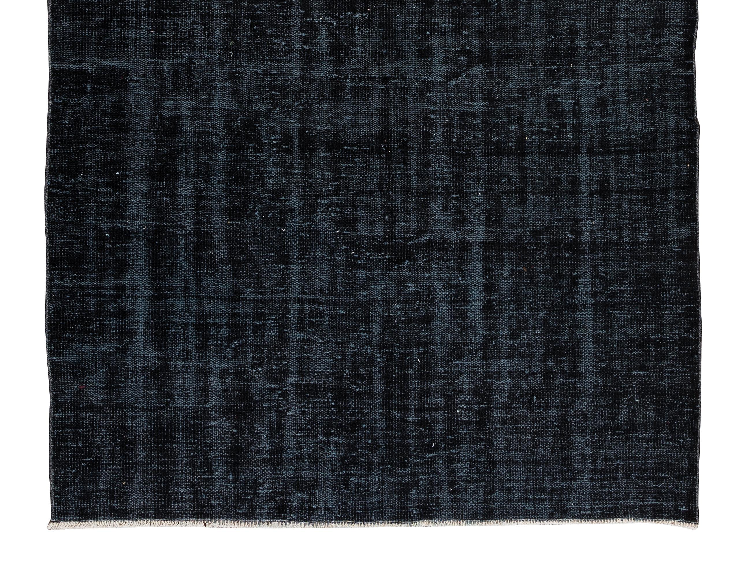 5.2x8.2 Ft Plain Solid Black Wool Area Rug, Contemporary Turkish Handmade Carpet (Handgeknüpft) im Angebot