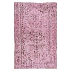 5.2x8.3 Ft Home Decor Vintage Handmade Turkish Rug ReDyed in Pink, Saloon Carpet