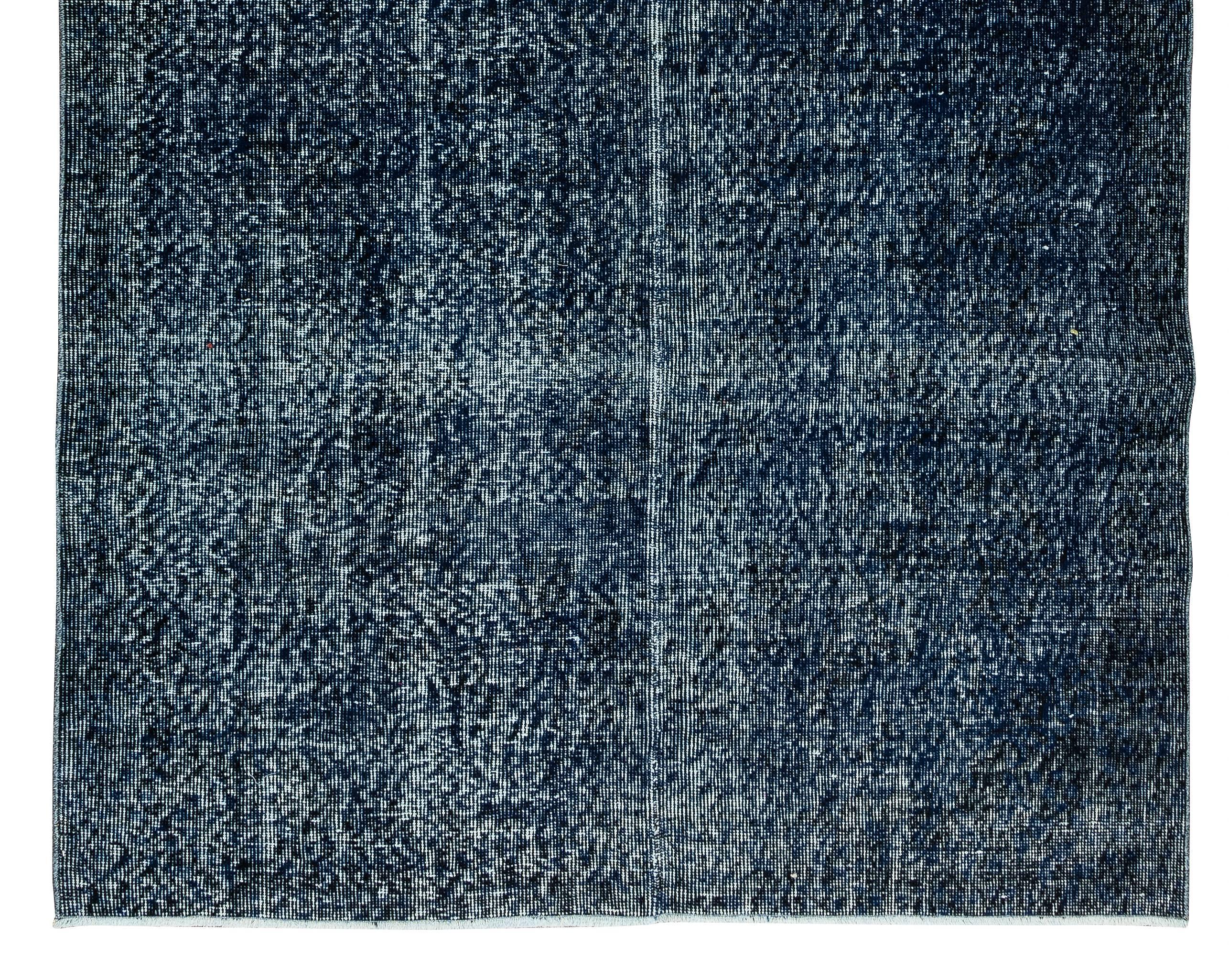 20th Century 5.2x8.3 Ft Turkish Vintage Carpet Over-Dyed in Navy Blue, Modern HandKnotted Rug
