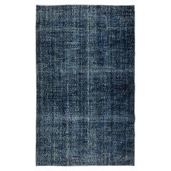 5.2x8.3 Ft Turkish Vintage Carpet Over-Dyed in Navy Blue, Modern HandKnotted Rug 5.2x8.3 Ft Turkish Vintage Carpet Over-Dyed in Navy Blue, Modern HandKnotted Rug