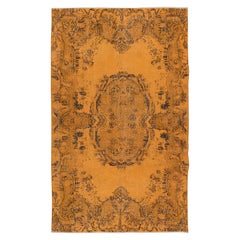 Tappeto d'area arancione di ispirazione francese Aubusson 5.2x8.4 Ft, annodato a mano in Turchia