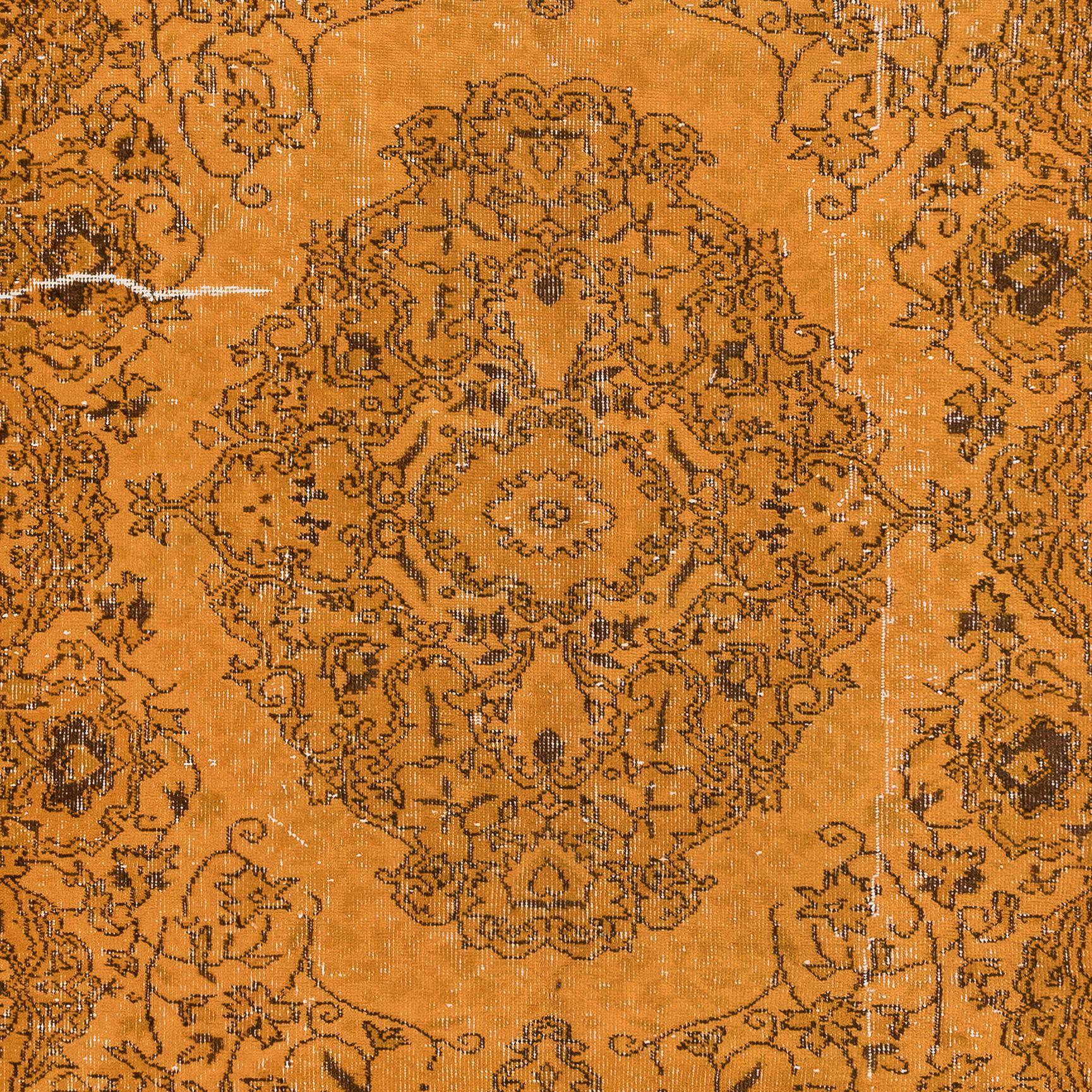Turkish 5.2x8.4 Ft Handmade Orange Area Rug from Turkey, Modern Medallion Design Carpet For Sale