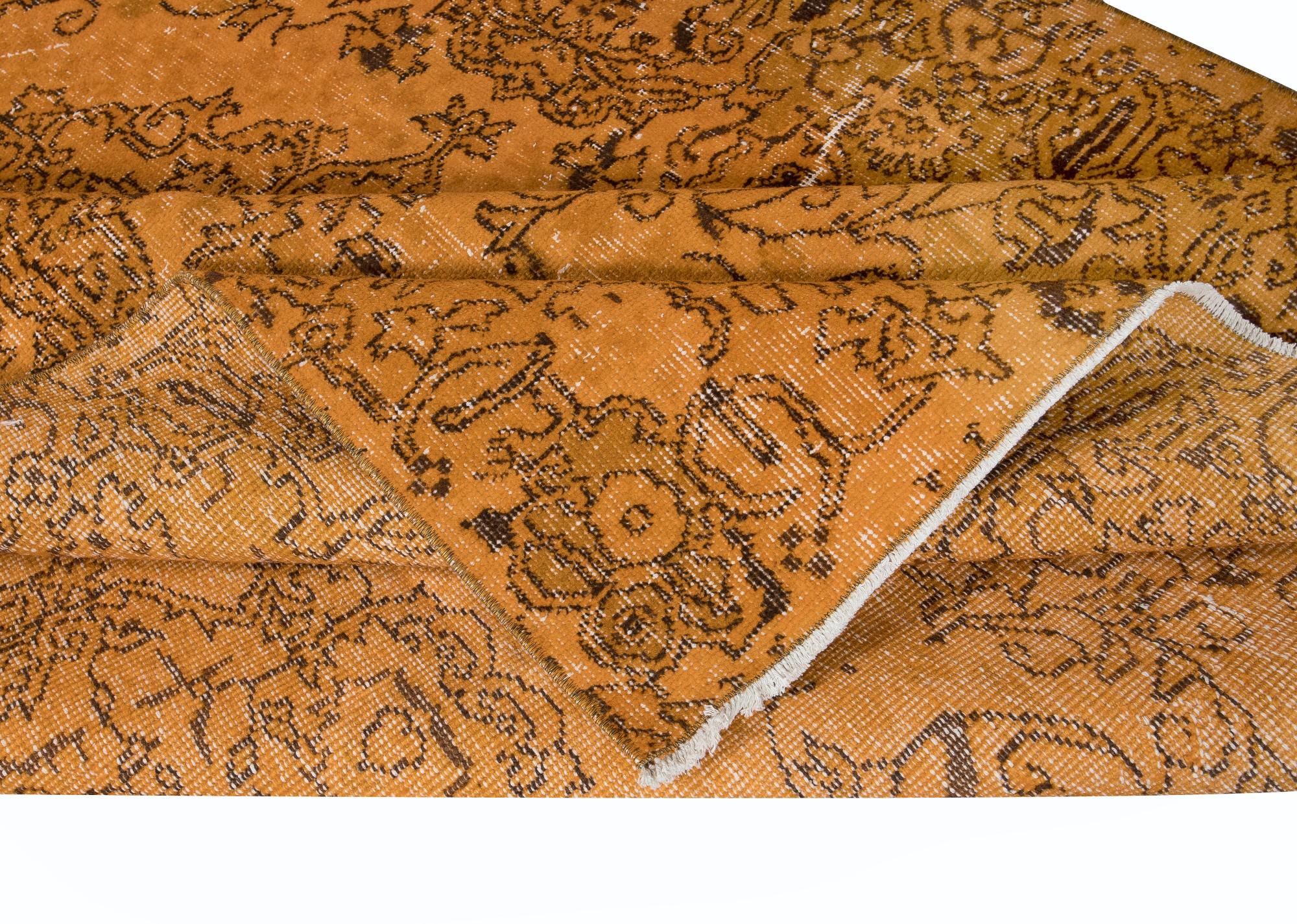 Hand-Knotted 5.2x8.4 Ft Handmade Orange Area Rug from Turkey, Modern Medallion Design Carpet For Sale