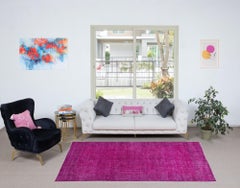 5.2x8.4 Ft Pink Rug From Turkey, Great 4 Modern Interior, Handmade Floral Carpet