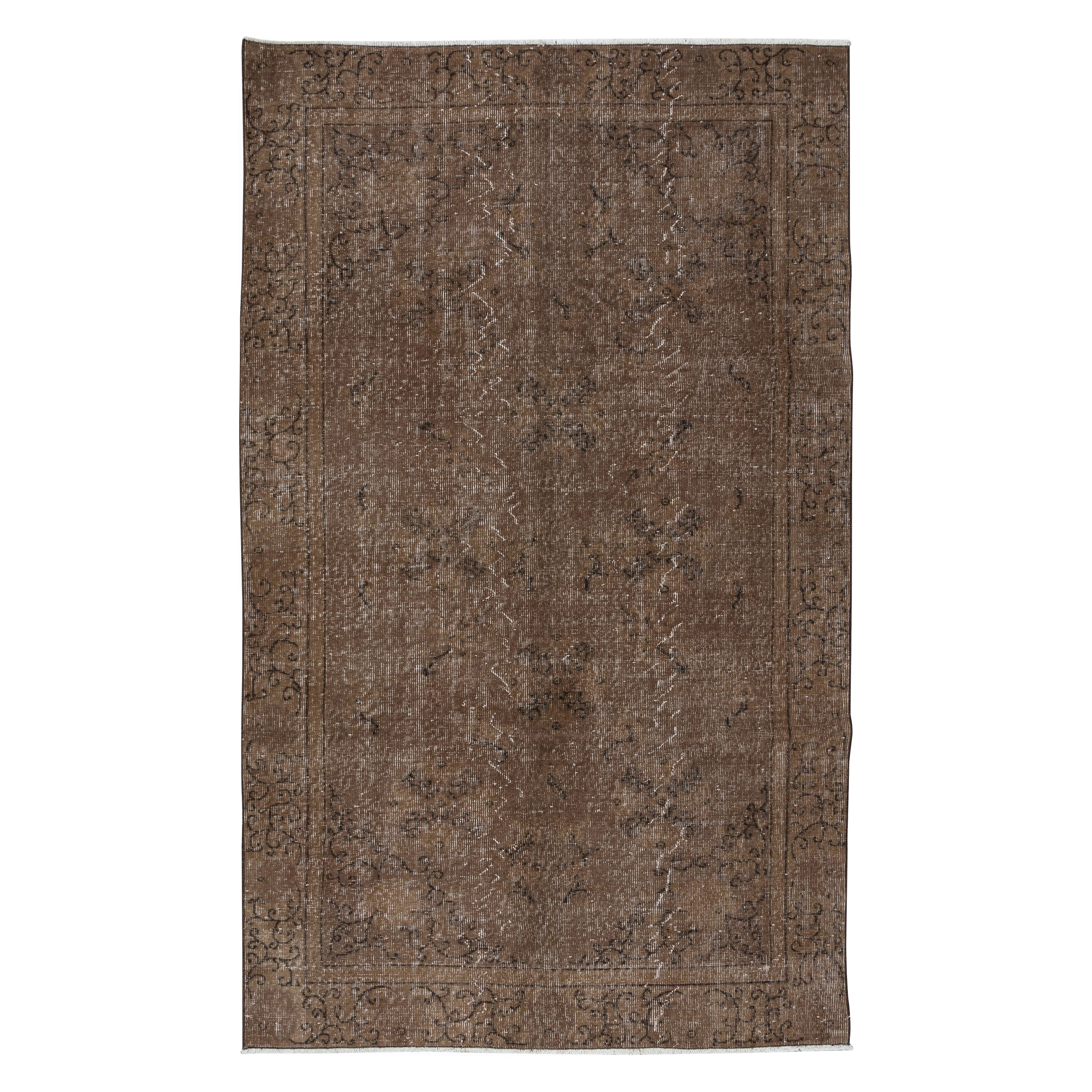 5.2x8.5 Ft Handgefertigter Türkischer Teppich Neu Gefärbt in Brown für Modern Living Room Decor