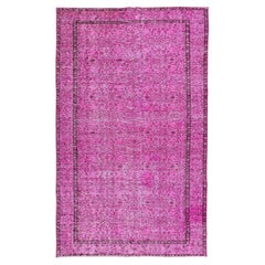 5.2x8.5 Ft Vintage Handmade Turkish Area Rug OverDyed in Pink with Floral Design