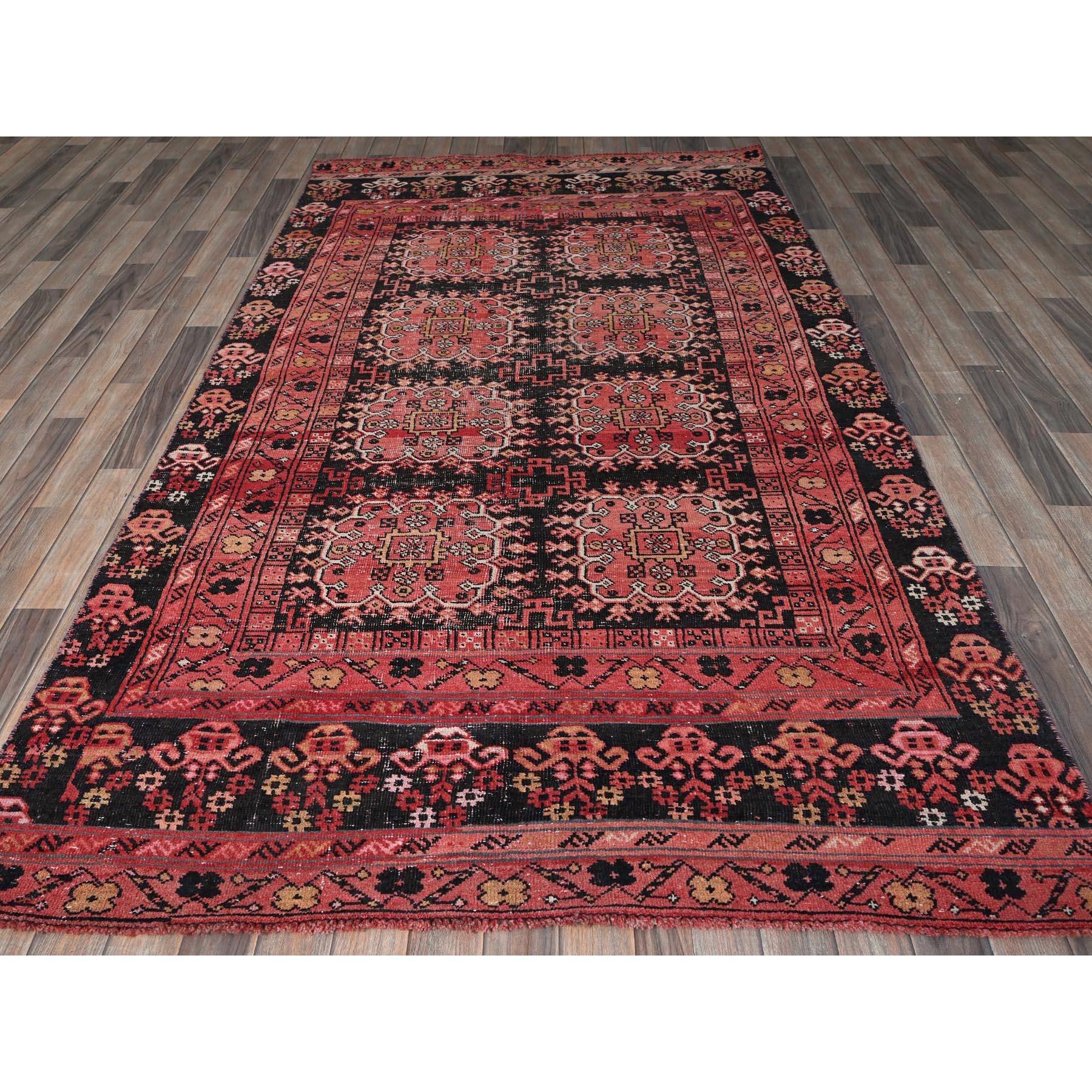 Blush Red, Vintage Afghan Ersari with Tribal Design, Cropped Thin, Zero Pile, Sides and Ends Professionally Secured, Good Condition, Hand Knotted, Pure Wool, Oriental Rug
Primary materials: Wool
Latex: No Pile 
height: 0.25 Inches
Style:
