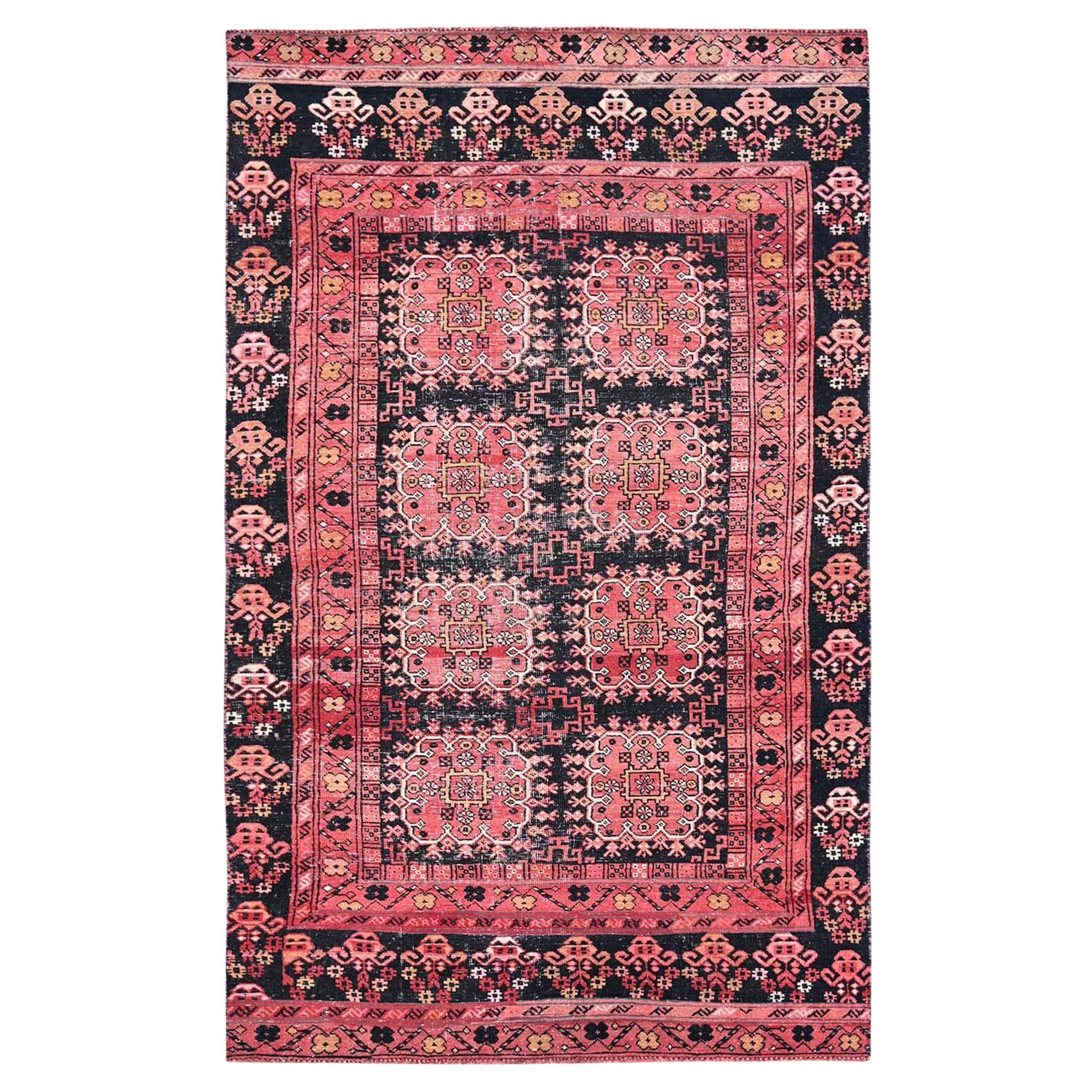 Tappeto di lana annodato a mano con disegno tribale Ersari, rosso fard, 5'2 "x8'6".
