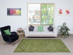 5.2x8.6 Ft Distressed Floral Patterned Area Rug in Green, Handmade in Turkey