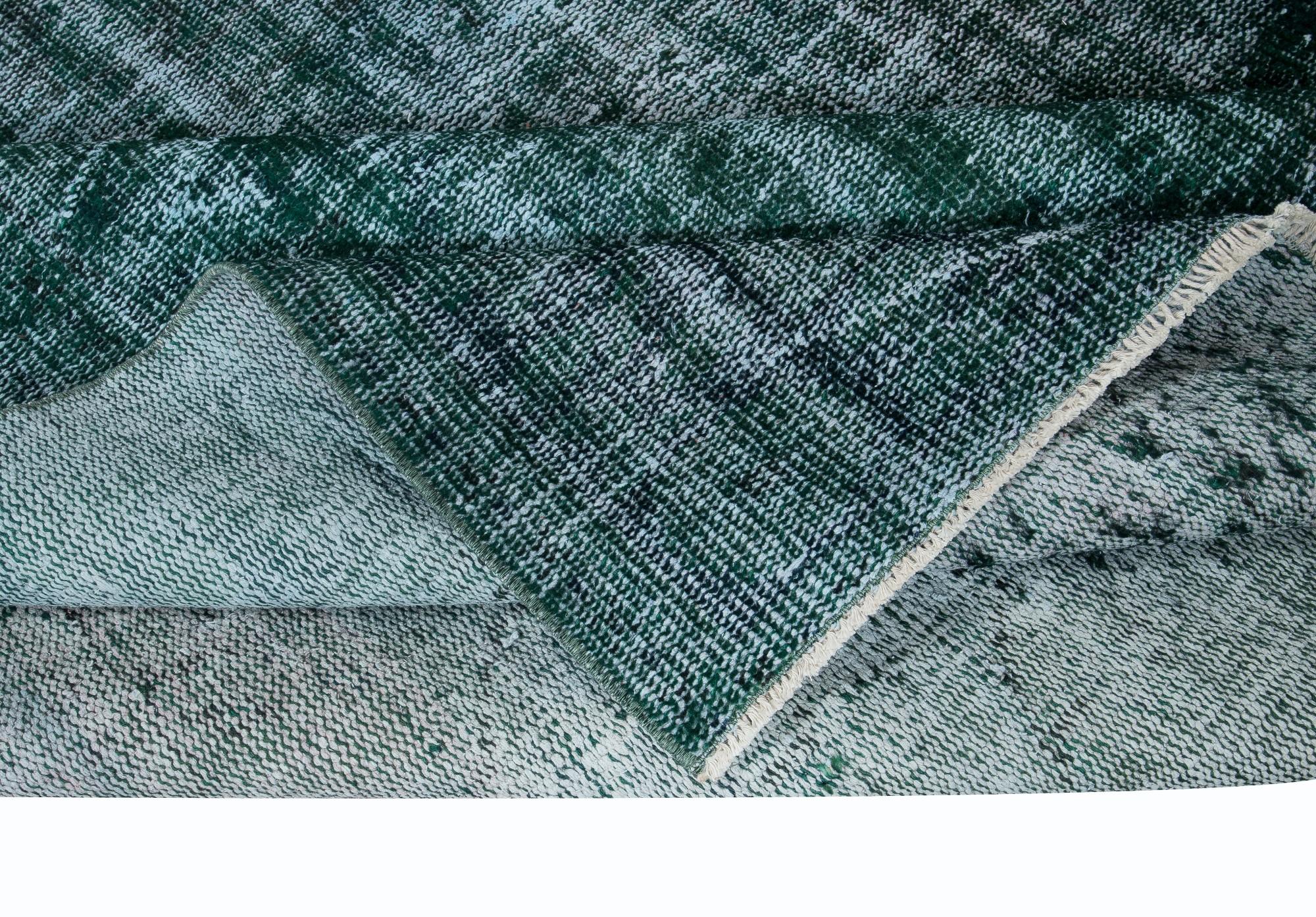 Hand-Knotted 5.2x8.6 Ft Modern Handmade Turkish Green Area Rug with Shabby Chic Style For Sale