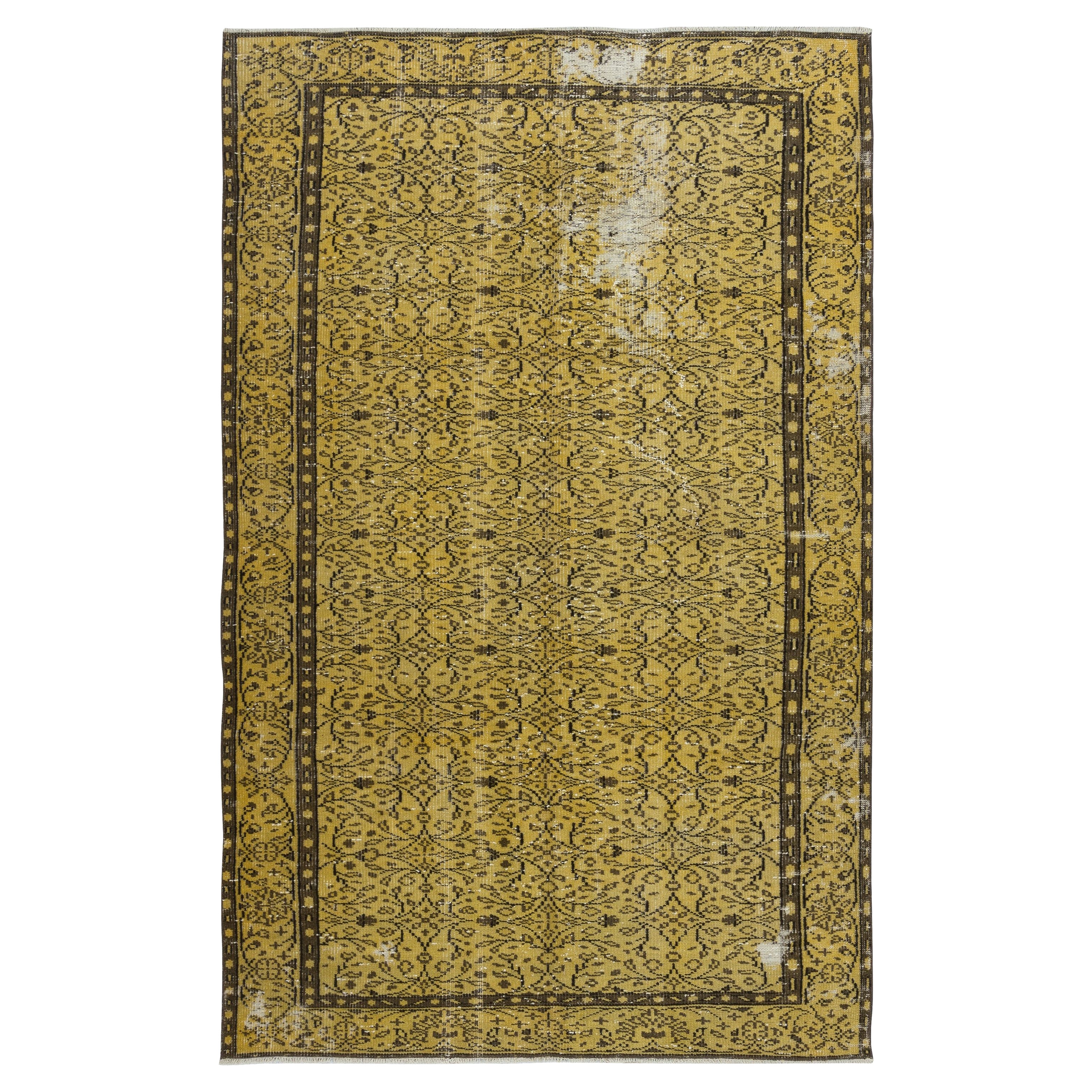 5.2x8.6 Ft Vintage Handmade Shabby Chic Bereich Teppich in Gelb 4 Modern Interiors im Angebot