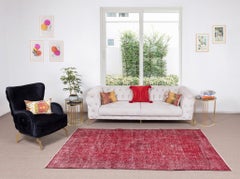 5.2x8.7 Ft Home Decor Vintage Handmade Turkish Rug Re-Dyed in Red, Saloon Carpet
