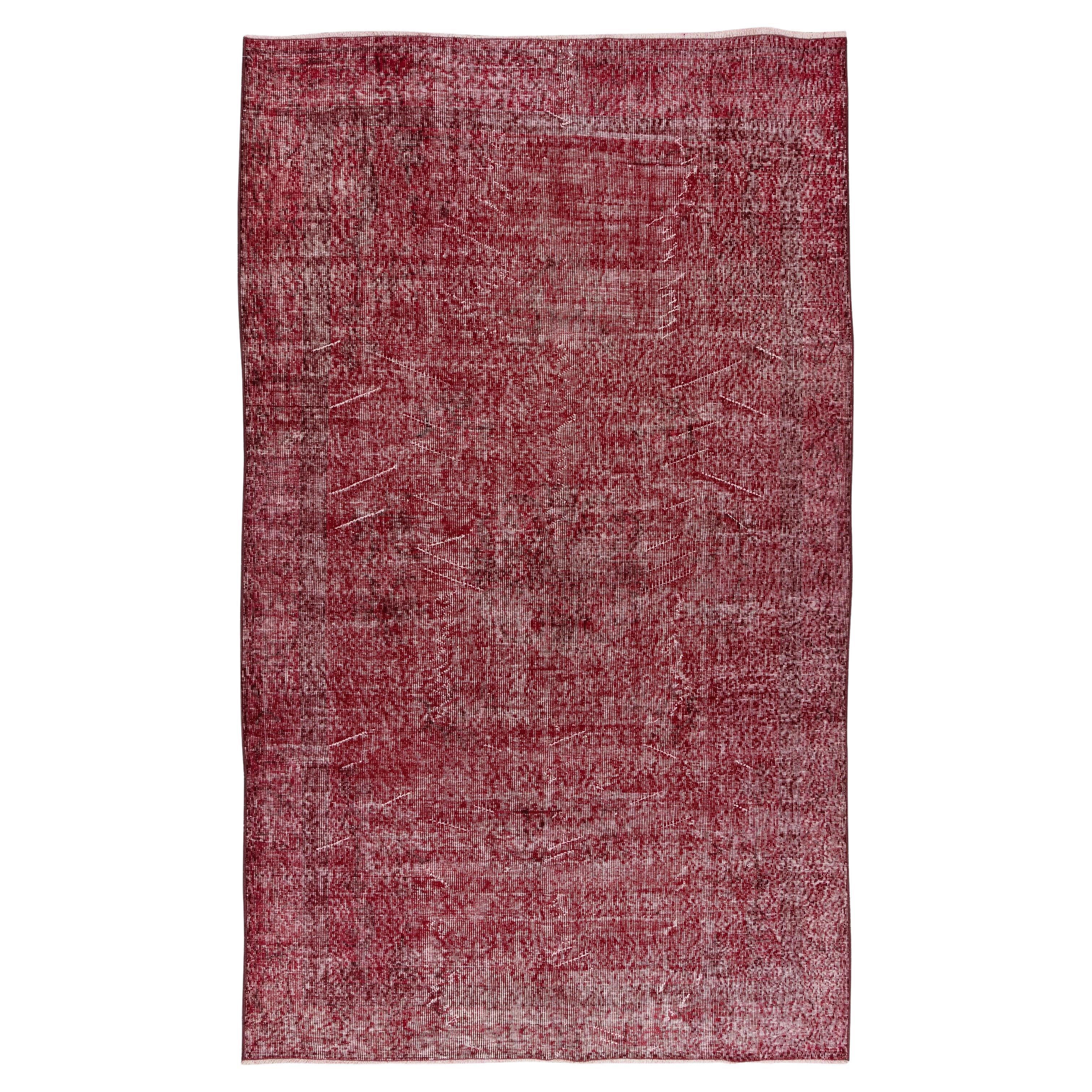 5.2x8.7 Ft Home Decor Vintage Handmade Turkish Rug Re-Dyed in Red, Saloon Carpet For Sale