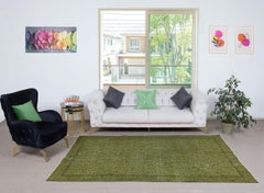 5.2x8.7 Ft Modern Handmade Floral Patterned Turkish Wool Area Rug in Green Color