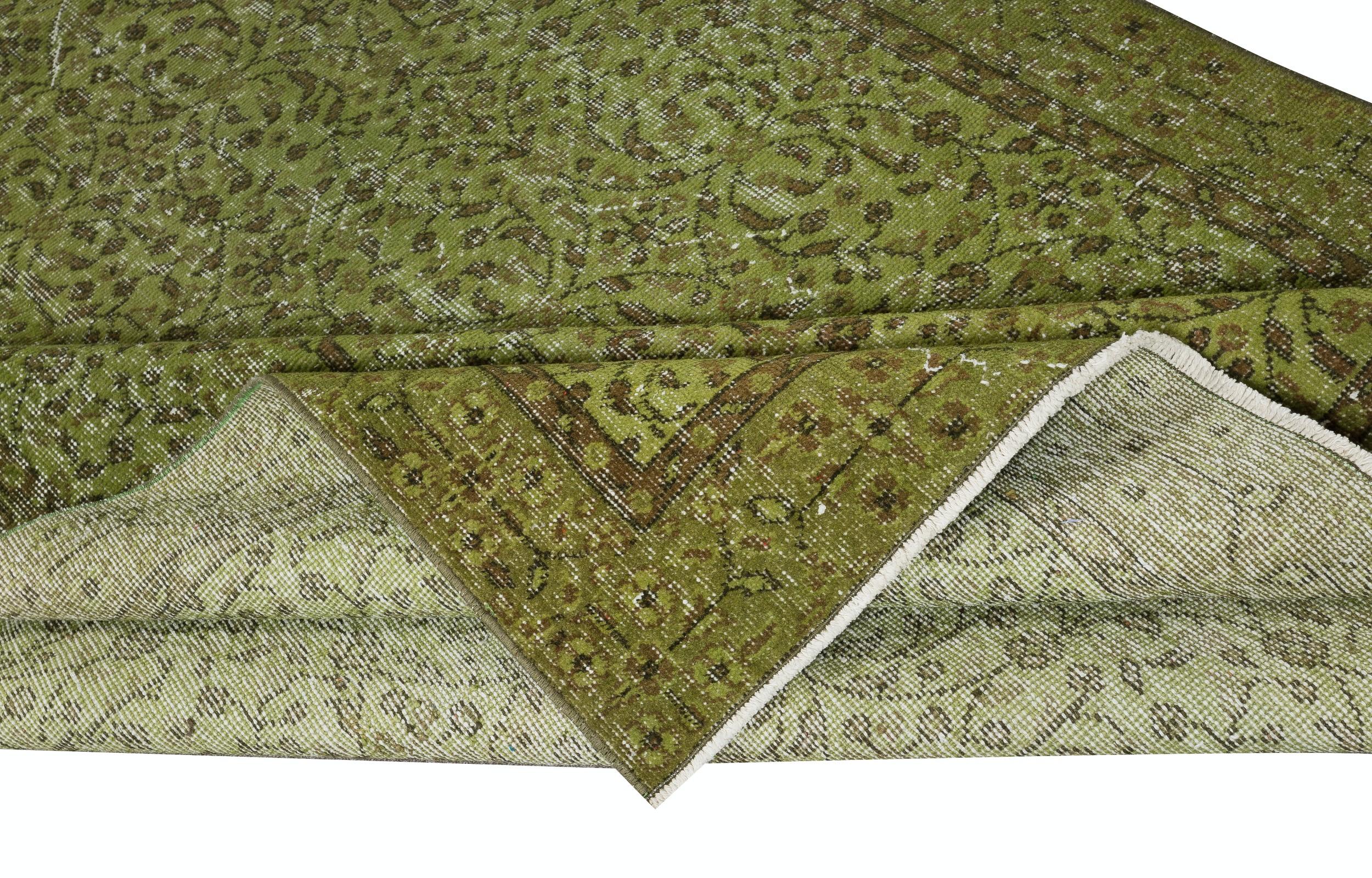 Hand-Knotted 5.2x8.7 Ft Modern Handmade Floral Patterned Turkish Wool Area Rug in Green Color For Sale