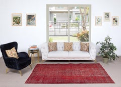 5.2x8.7 Ft Red Turkish Carpet for Bedroom. Vintage Handmade Rug for Living Room