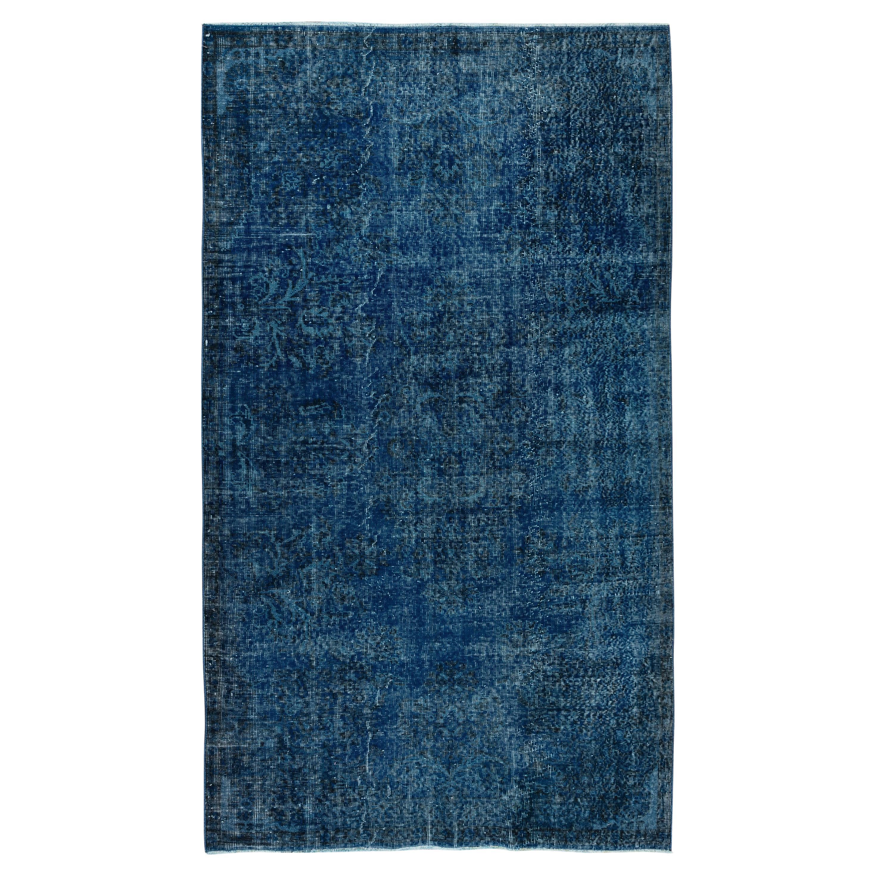5.2x8.7 Ft Turkish Handmade Vintage Rug Over-Dyed in Navy Blue for Living Room