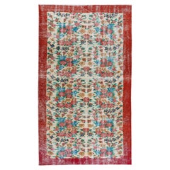 5.2x8.8 Ft Authentic Vintage Handmade Floral Turkish Area Rug for Office & Home