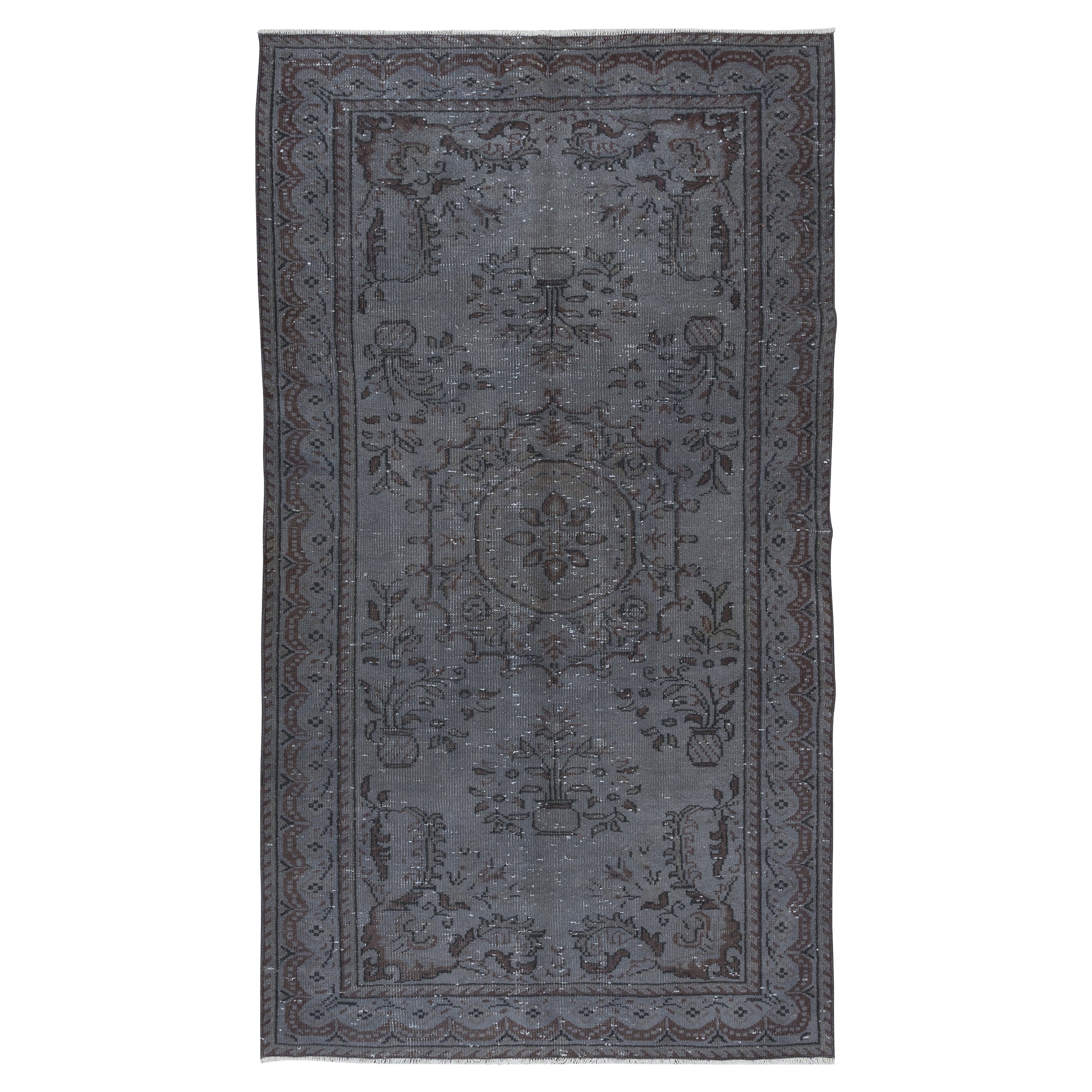 5.2x8.8 Ft Contemporary Handmade Turkish Wool Area Rug in Grey & Brown Tones