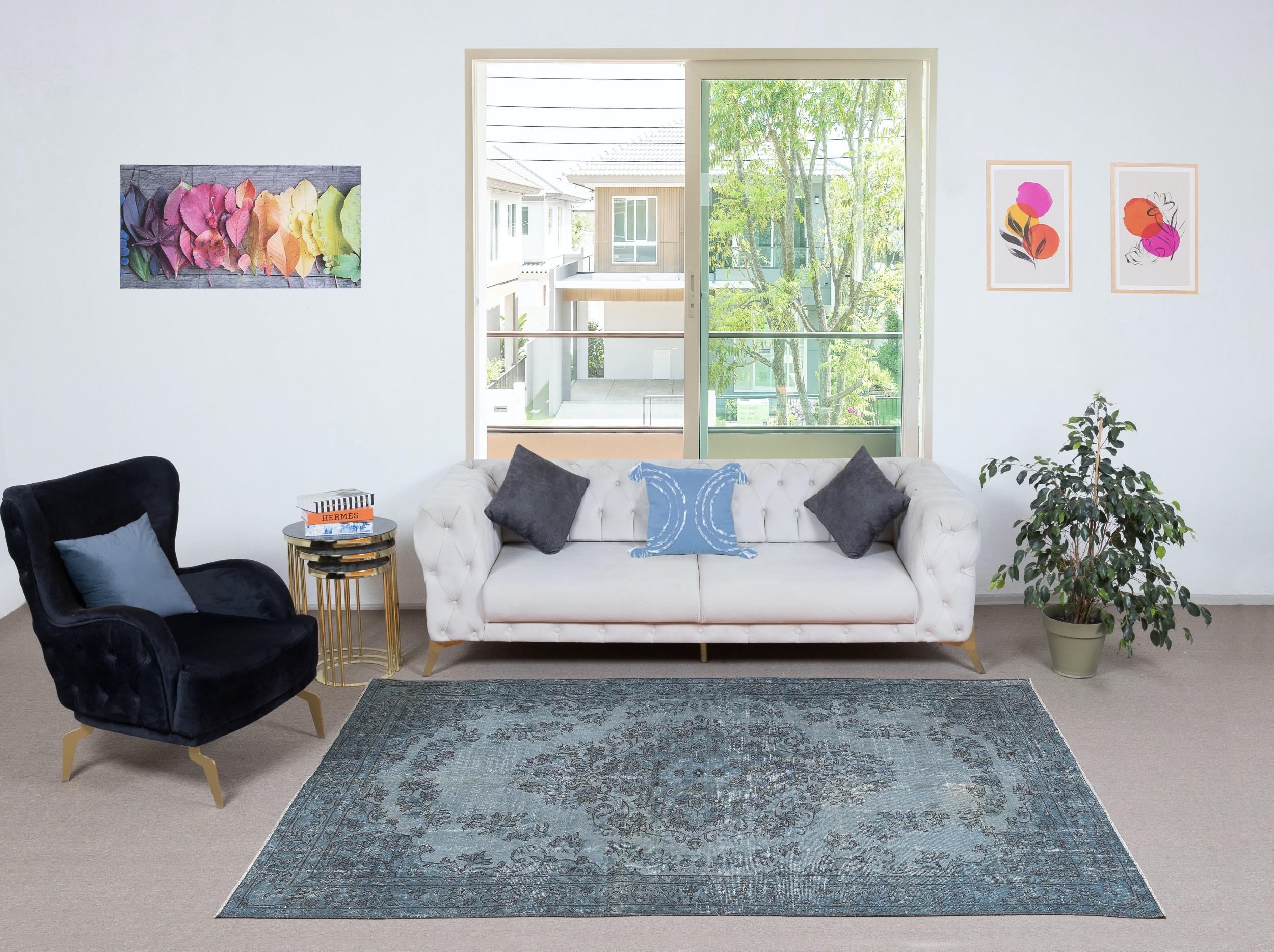Our over-dyed rugs are all hand-knotted vintage pieces that are recreated in our workshop to cater to a wider range of interior design choices from modern to coastal, from industrial to rustic/cottage. These 50 to 70 year-old rugs were hand-knotted