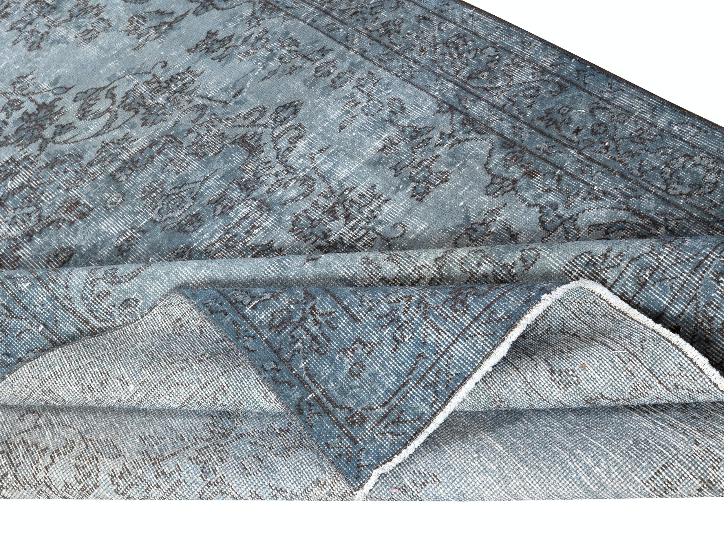 Hand-Knotted 5.2x8.8 Ft Light Blue Color Handmade Turkish Wool Area Rug for Modern Interiors For Sale