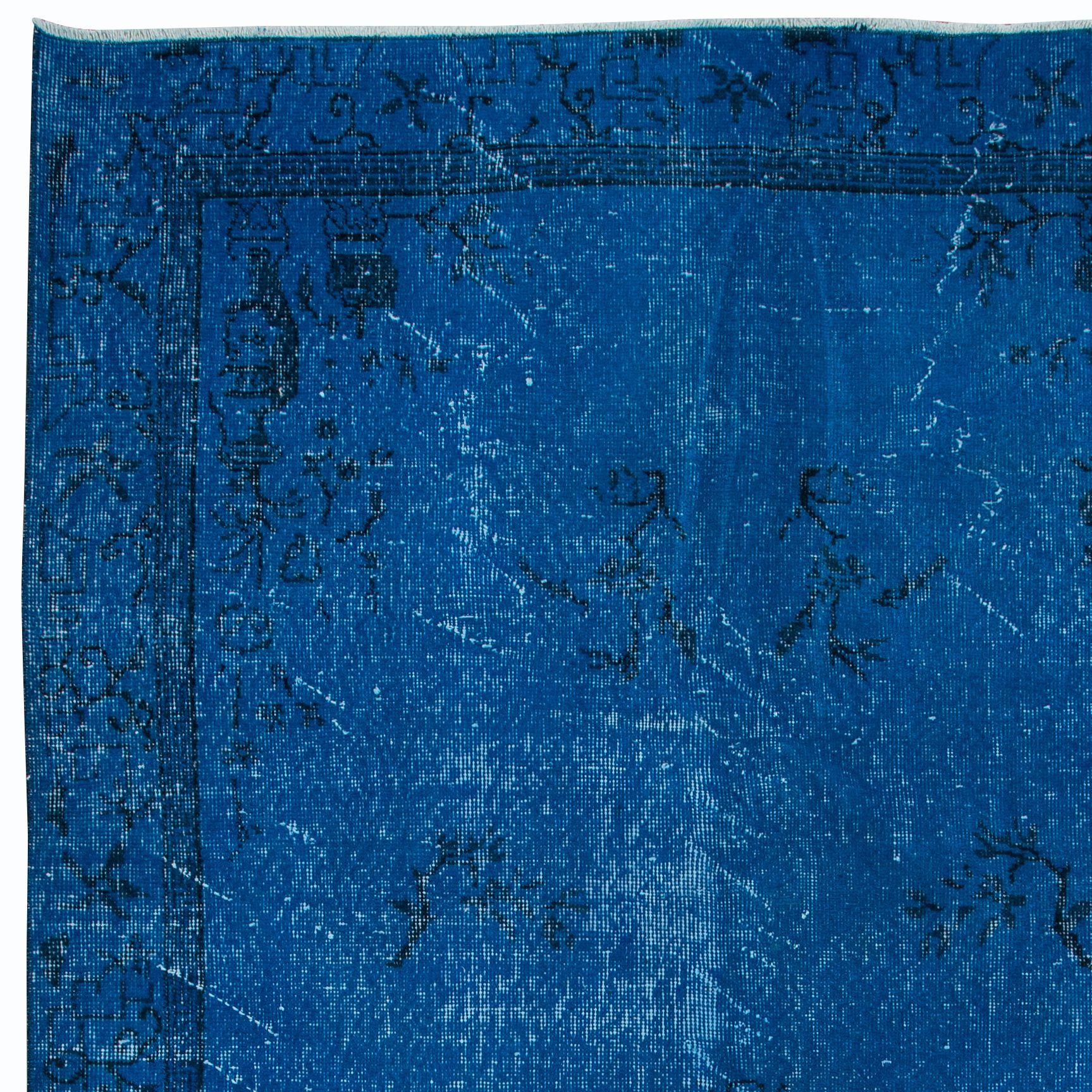 Moderner blauer Teppich 5.2x8.8 Ft mit chinesischem Art-Déco-Design, handgefertigt in der Türkei (Art déco) im Angebot