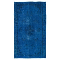 Tappeto blu moderno 5.2x8.8 Ft con design cinese Art Deco, fatto a mano in Turchia