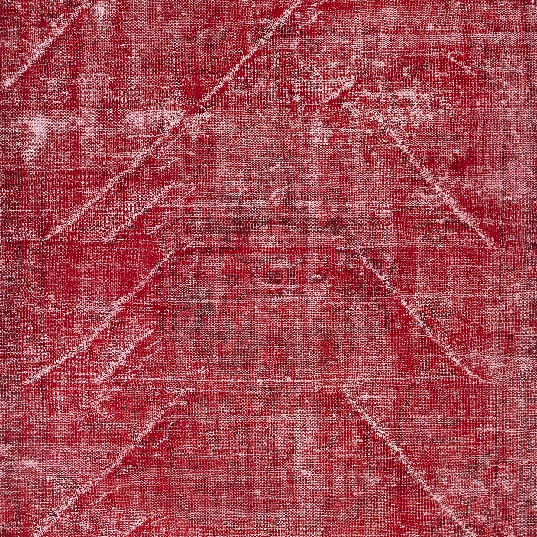 5.2x8.8 Ft Moderner roter türkischer Teppich. Handgefertigter Vintage-Teppich für das Wohnzimmer (Handgeknüpft) im Angebot