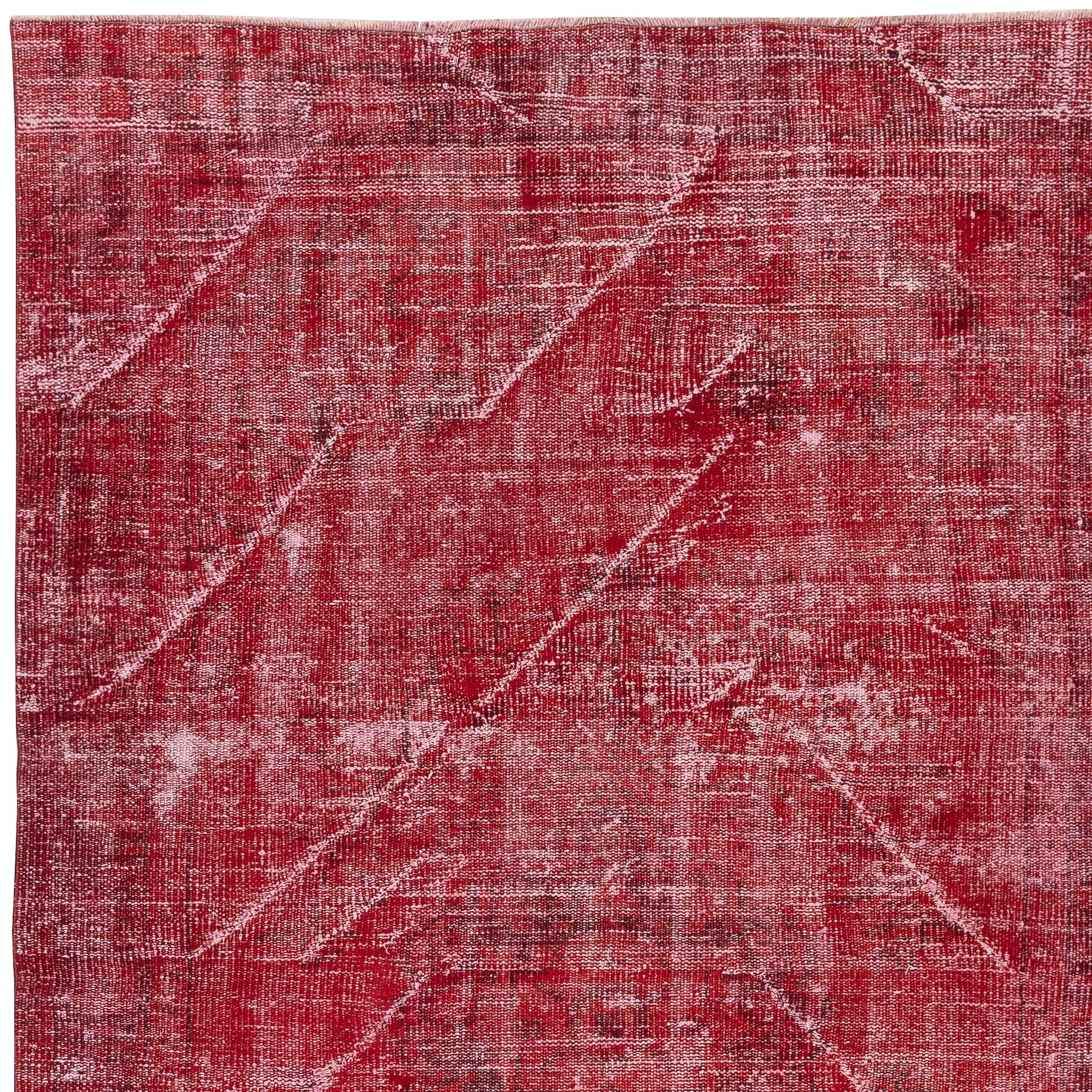 5.2x8.8 Ft Moderner roter türkischer Teppich. Handgefertigter Vintage-Teppich für das Wohnzimmer im Zustand „Gut“ im Angebot in Spring Valley, NY