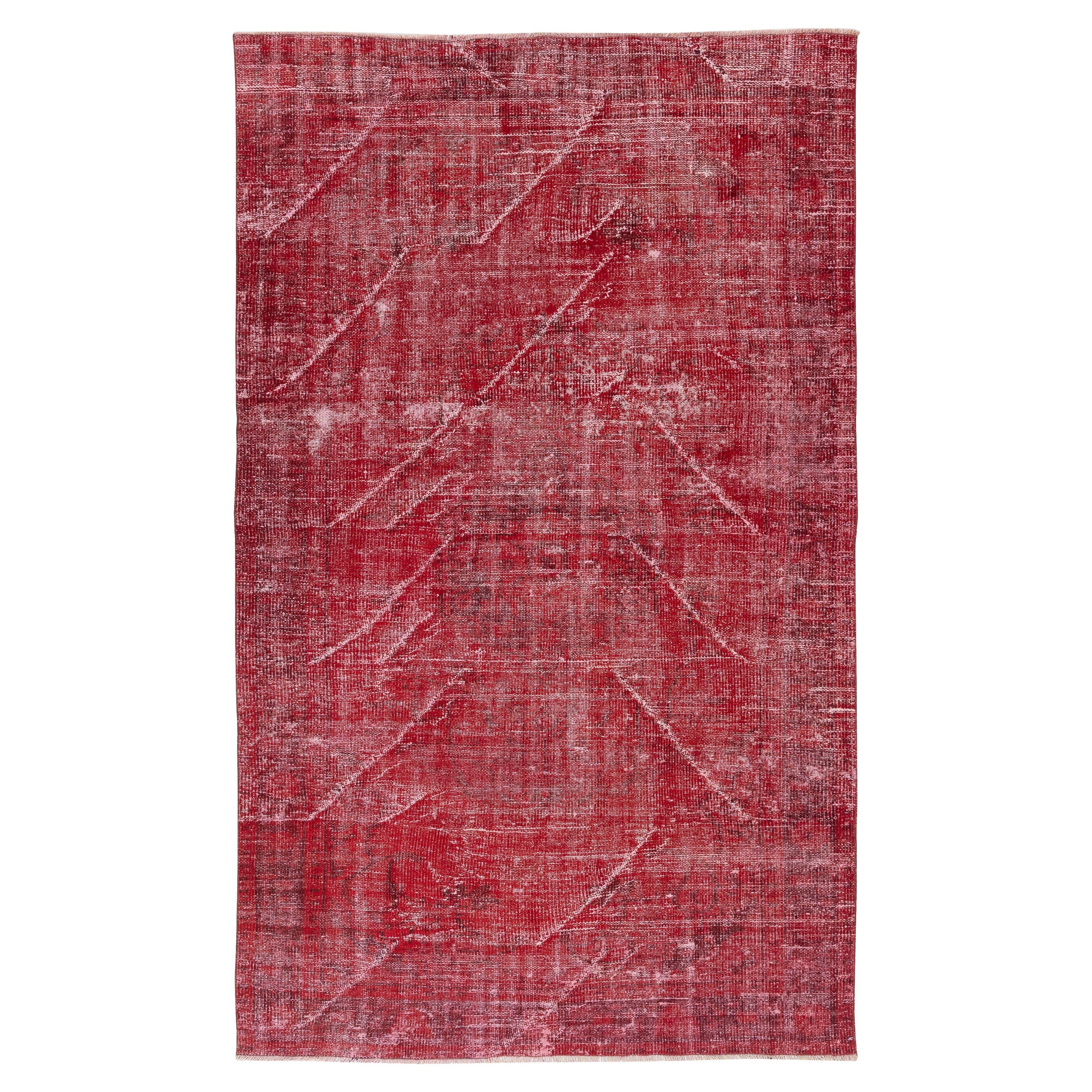 5.2x8.8 Ft Moderner roter türkischer Teppich. Handgefertigter Vintage-Teppich für das Wohnzimmer