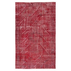 5.2x8.8 Ft Moderner roter türkischer Teppich. Handgefertigter Vintage-Teppich für das Wohnzimmer