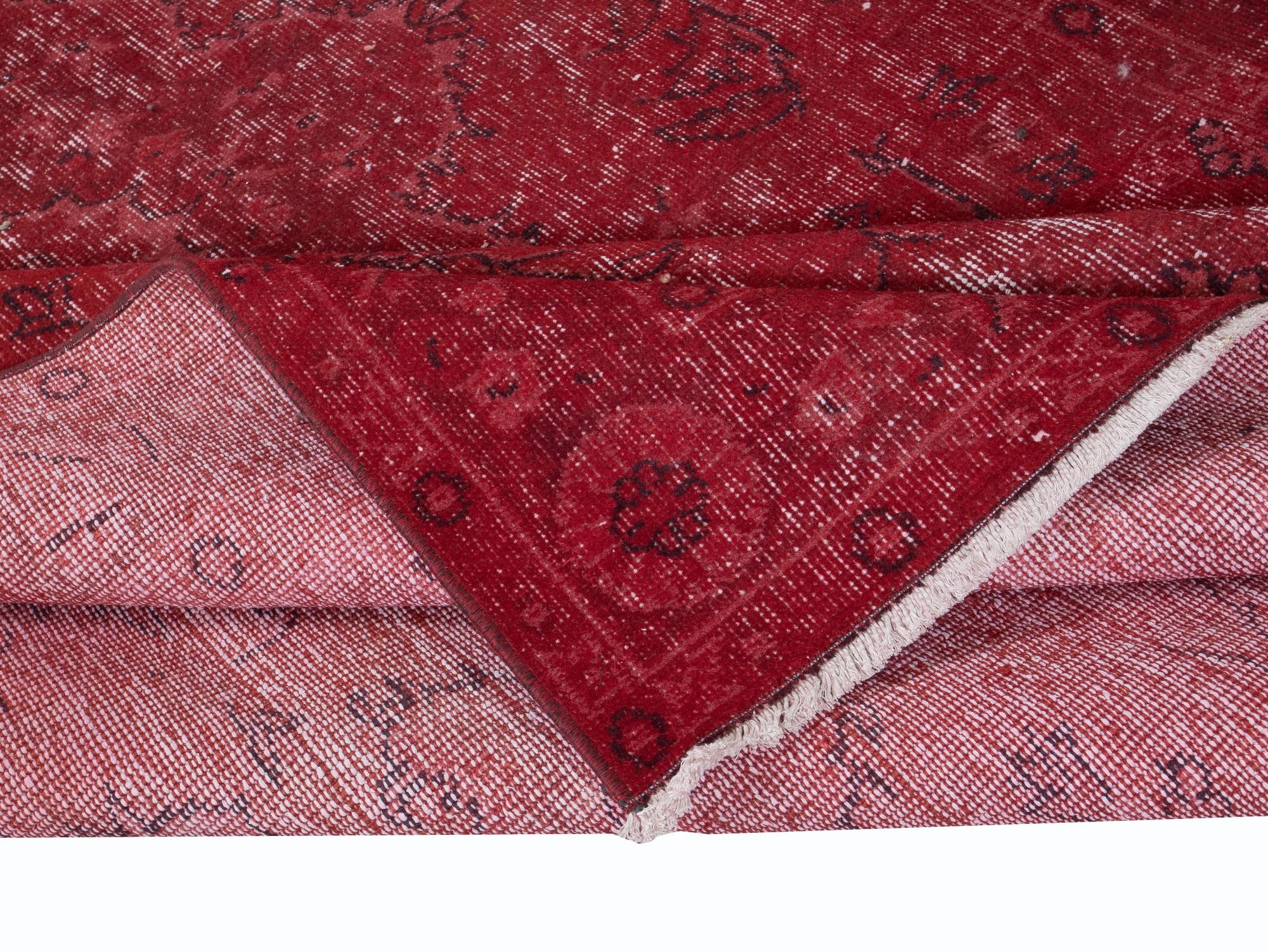 Modern 5.2x8.8 Ft Red Turkish Rug, Handmade Bohemian & Eclectic Carpet For Sale