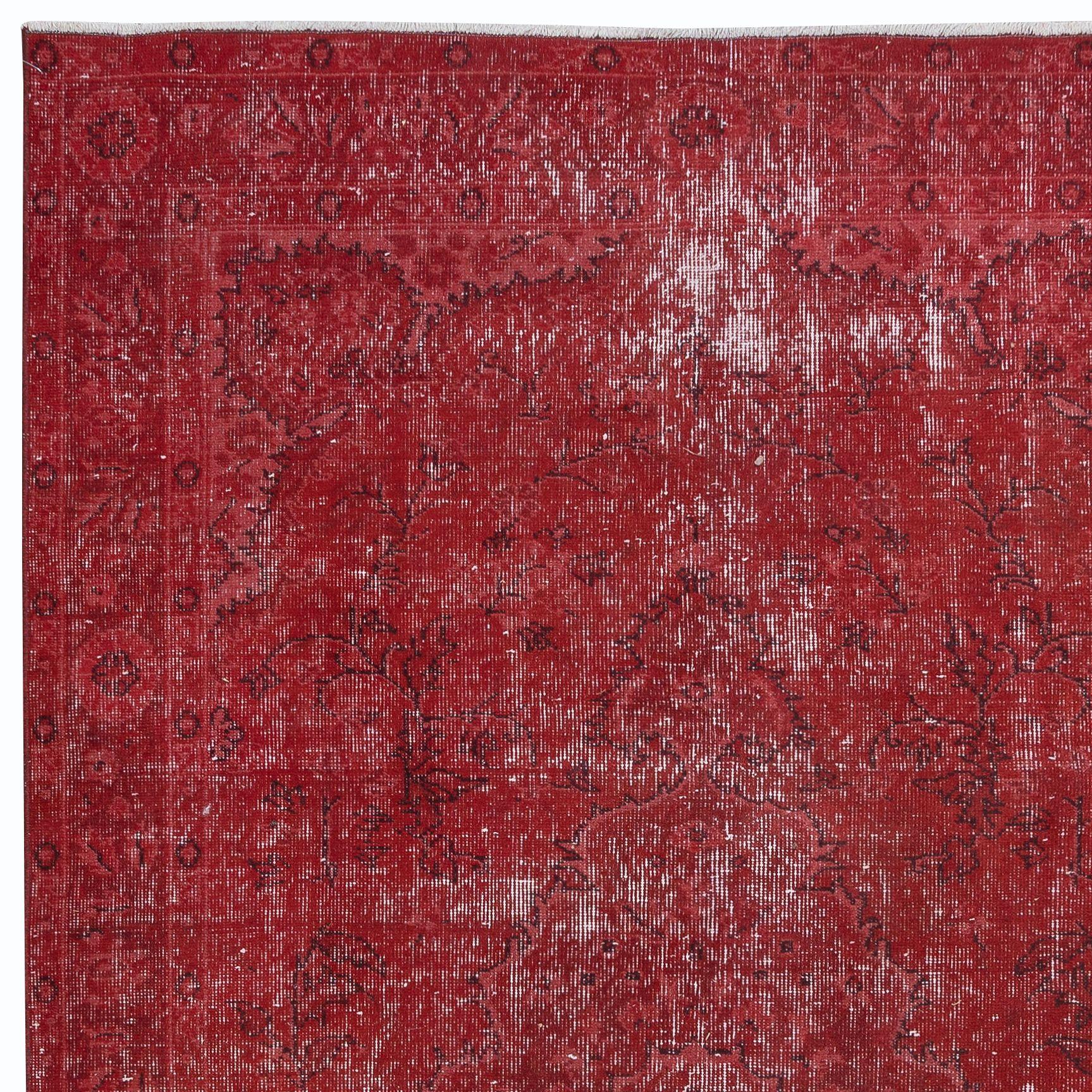 Hand-Knotted 5.2x8.8 Ft Red Turkish Rug, Handmade Bohemian & Eclectic Carpet For Sale