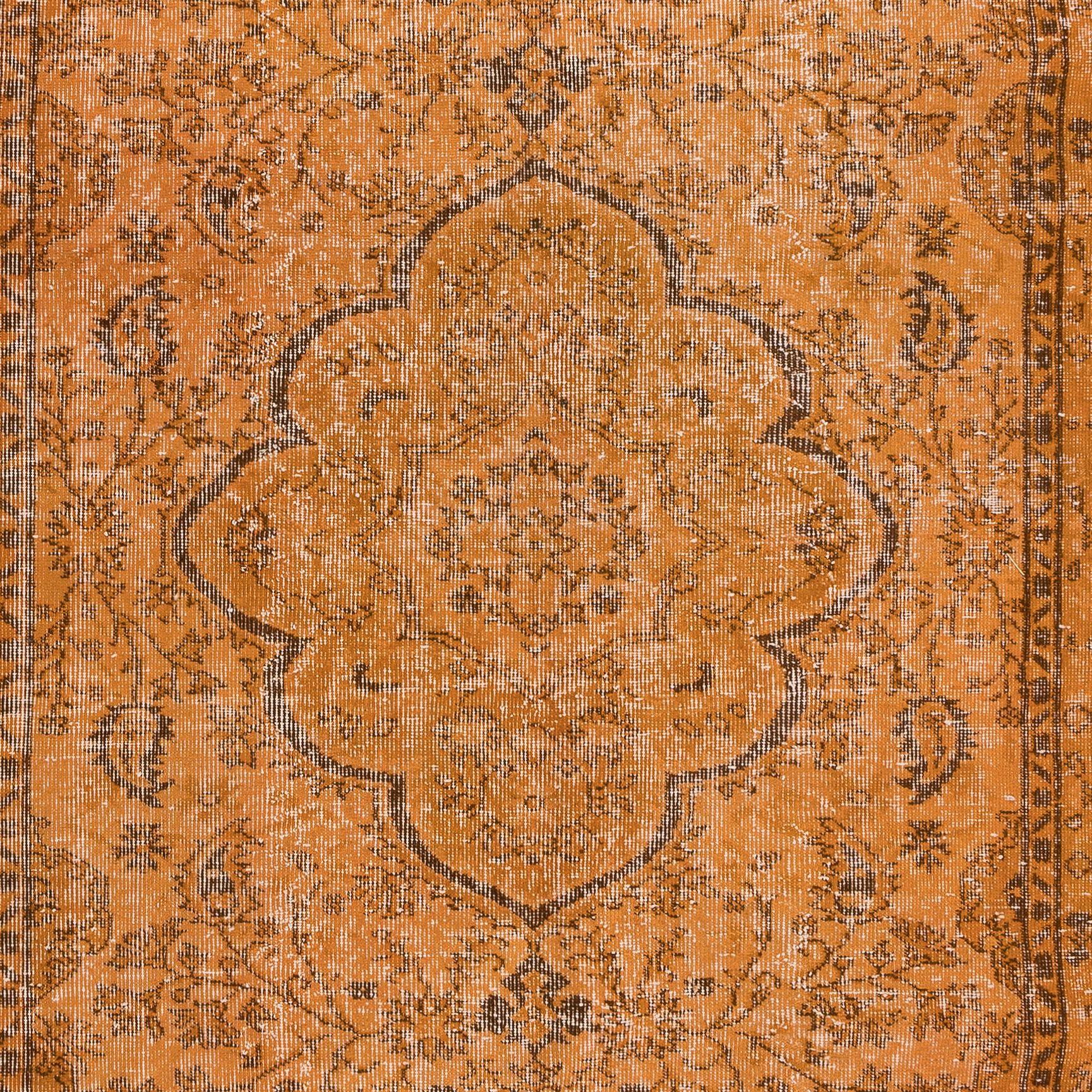 Modern 5.2x8.8 Ft Vintage Orange Area Rug, Handwoven and Handknotted in Turkey For Sale