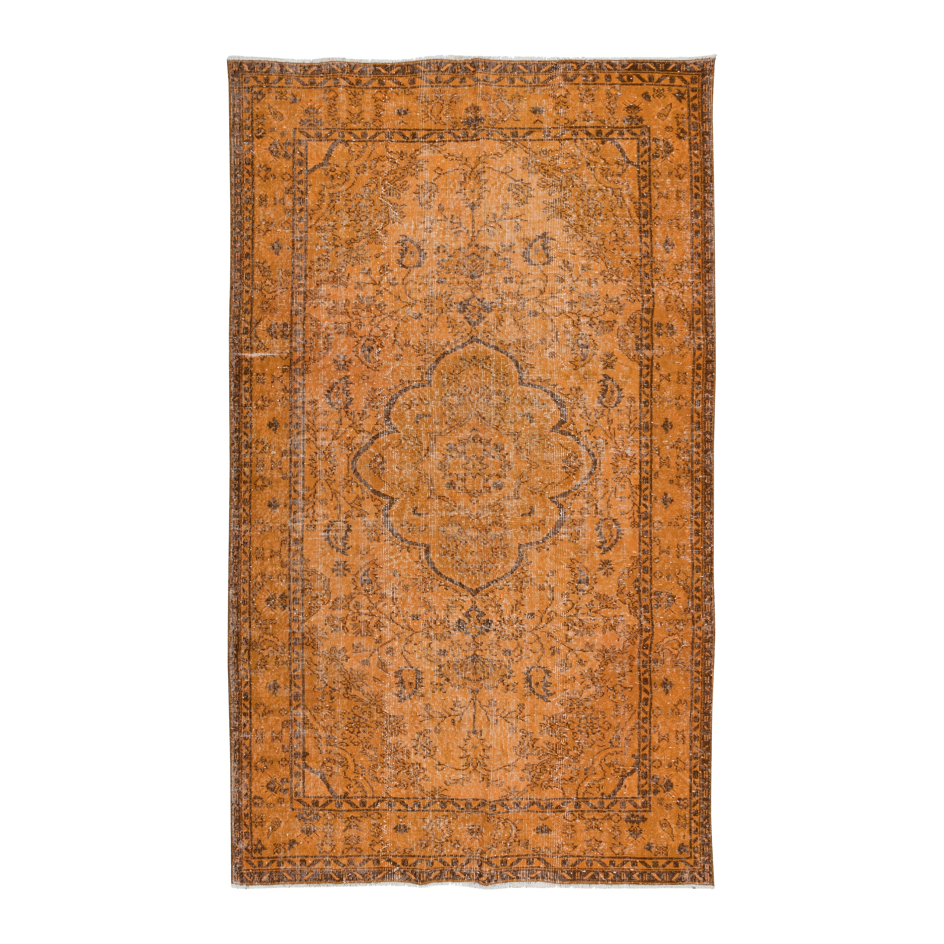 Tappeto d'area arancione vintage 5.2x8.8 Ft, tessuto e annodato a mano in Turchia in vendita