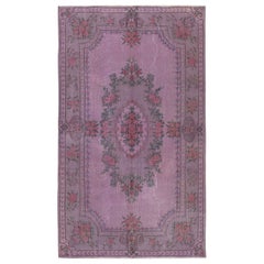 Tappeto d'area turco a mano con motivo a rose, 5,2x9 piedi, in colore Levander