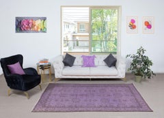 5.2x9 Ft Floral Patterned Purple Color Rug, Handmade Turkish Floor Rug