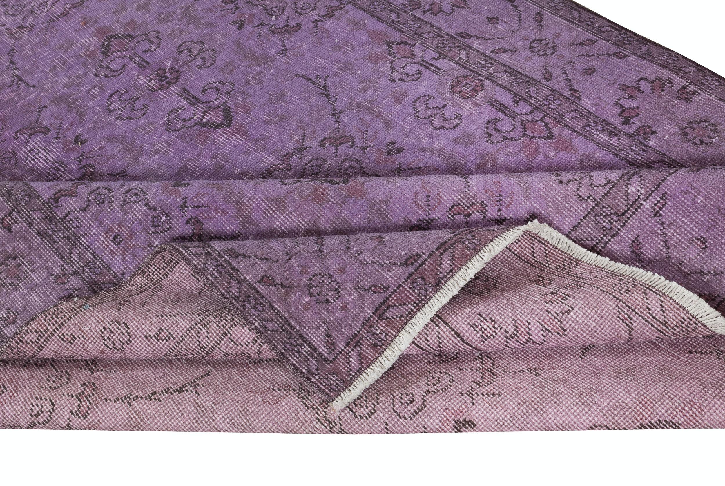 Moderno Tappeto a motivi floreali di colore viola 5.2x9 Ft, tappeto da pavimento turco fatto a mano in vendita