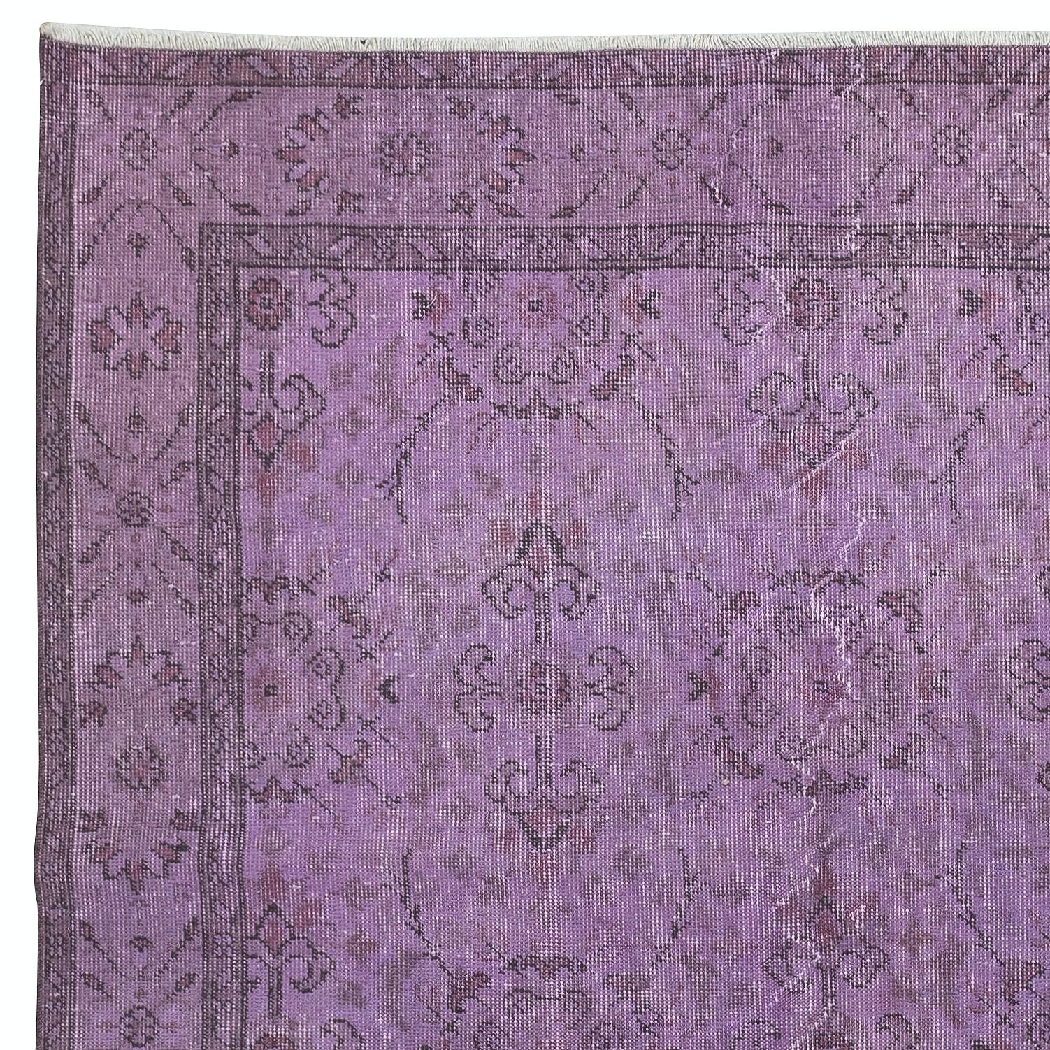 Turco Tappeto a motivi floreali di colore viola 5.2x9 Ft, tappeto da pavimento turco fatto a mano in vendita