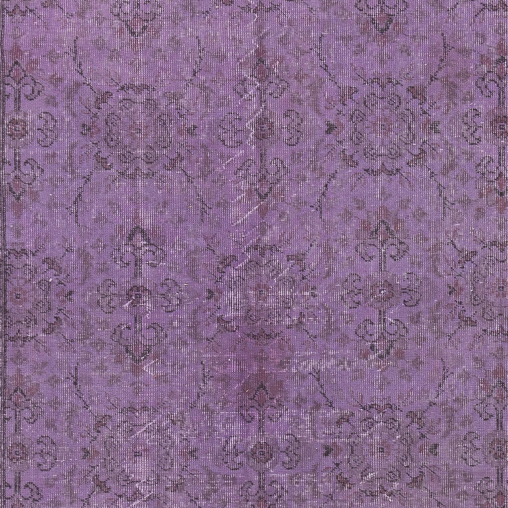 Annodato a mano Tappeto a motivi floreali di colore viola 5.2x9 Ft, tappeto da pavimento turco fatto a mano in vendita